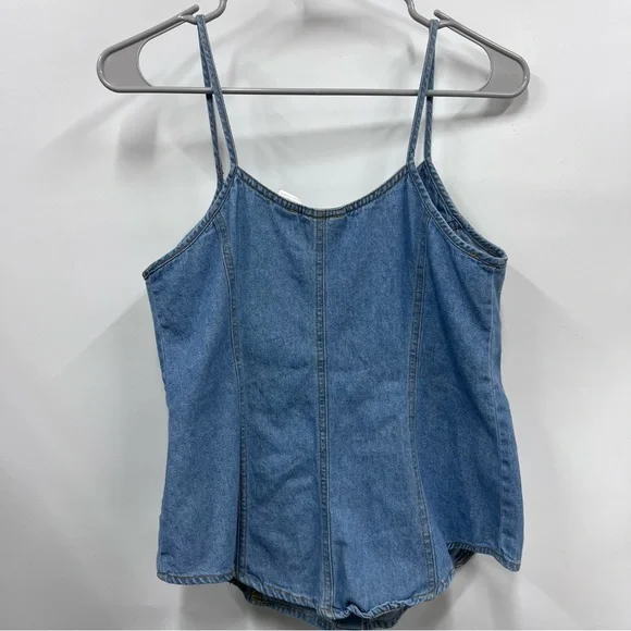 Vintage Denim Button-Front Spaghetti Strap Tank Top Blue size 7 100% cotton FLAW - Picture 7 of 9